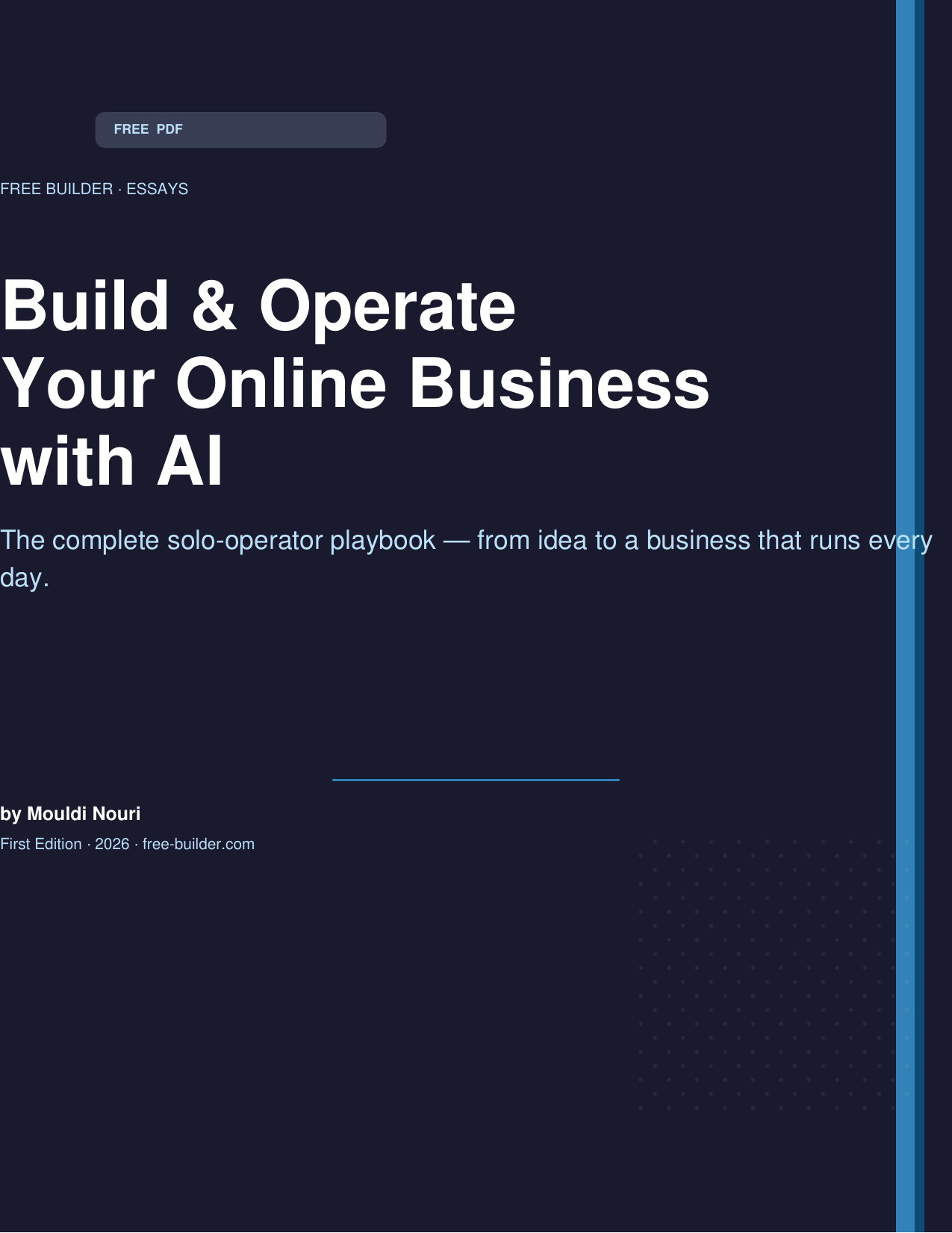 Cover of the free 16-page PDF: Build & Operate Your Online Business with AI